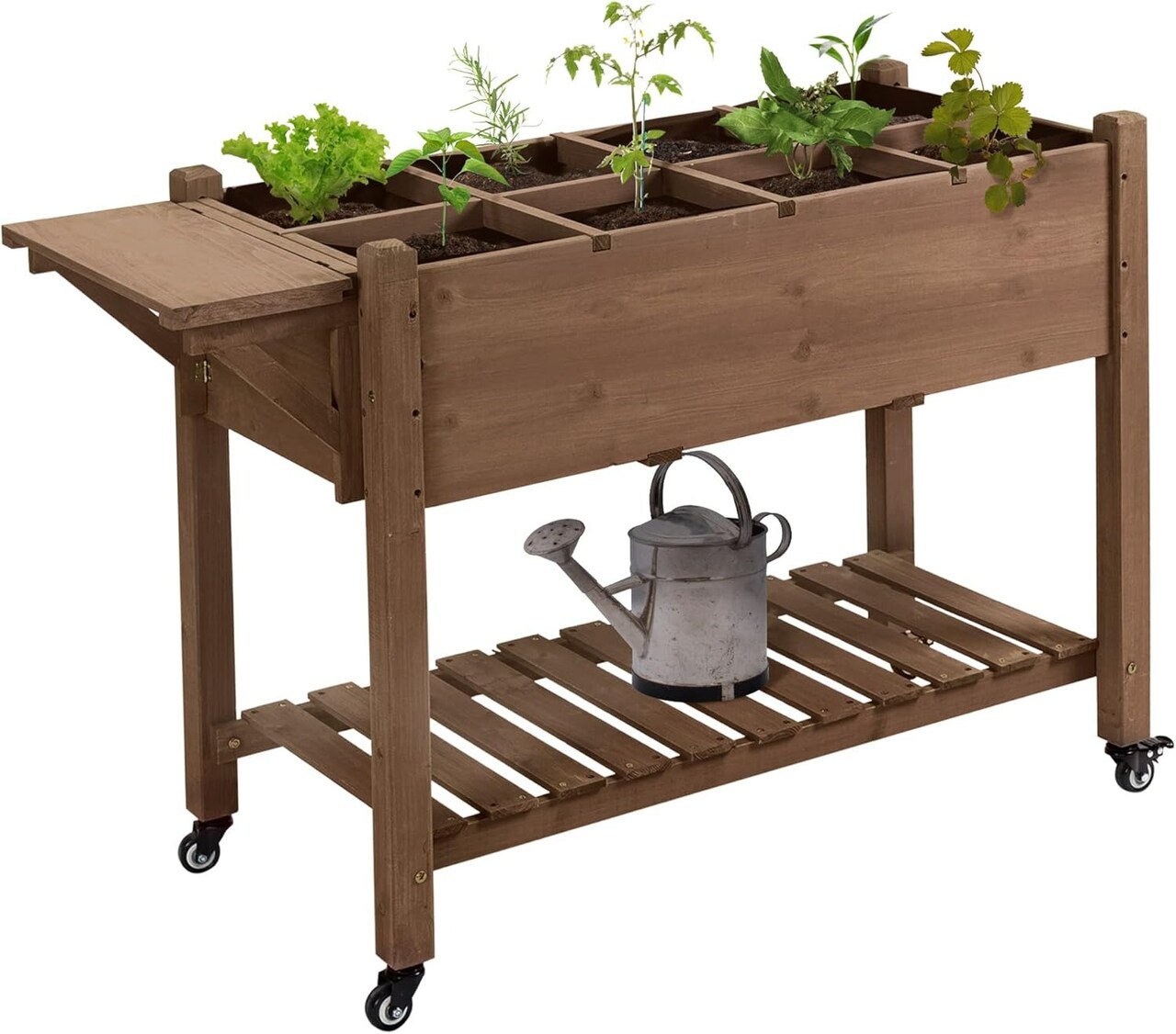 Wooden Raised Plant Stand Wood Tall Flower Bed with Clapboard